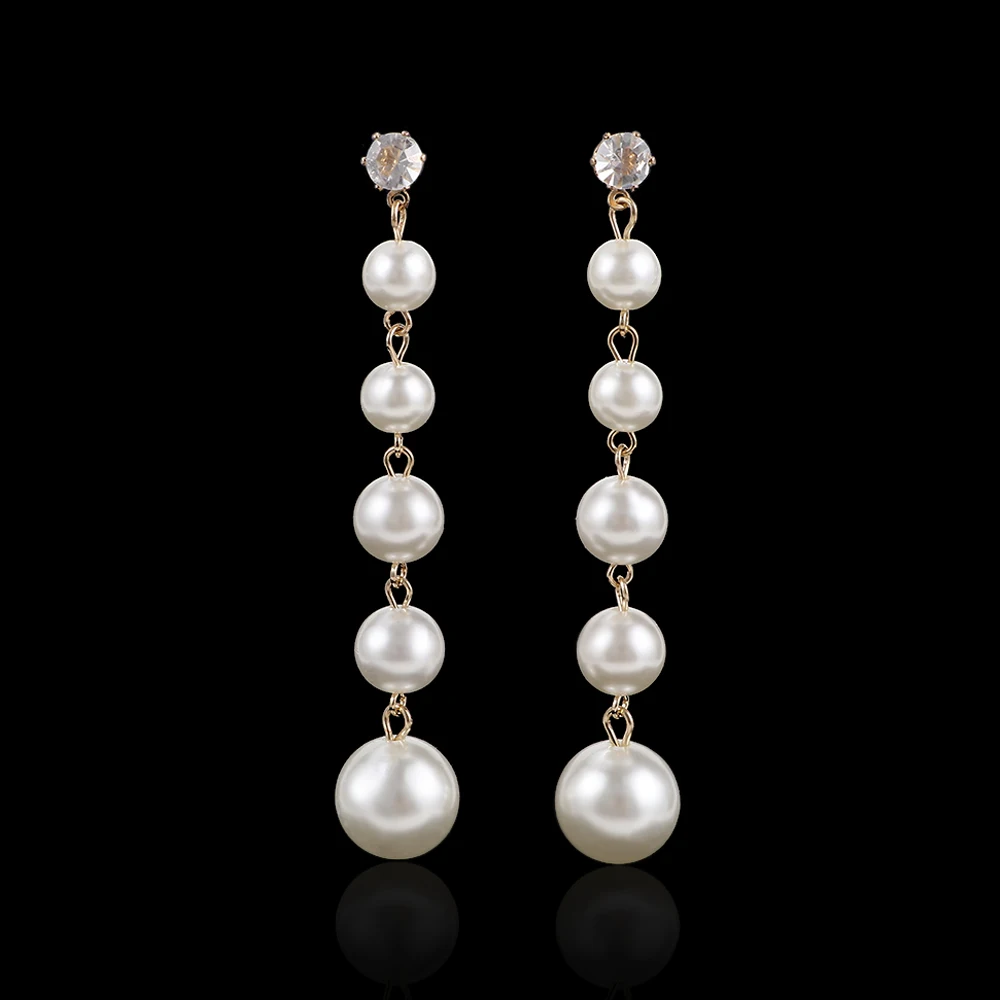Лидер продаж элегантные длинные висячие серьги с большим жемчугом и кисточками
