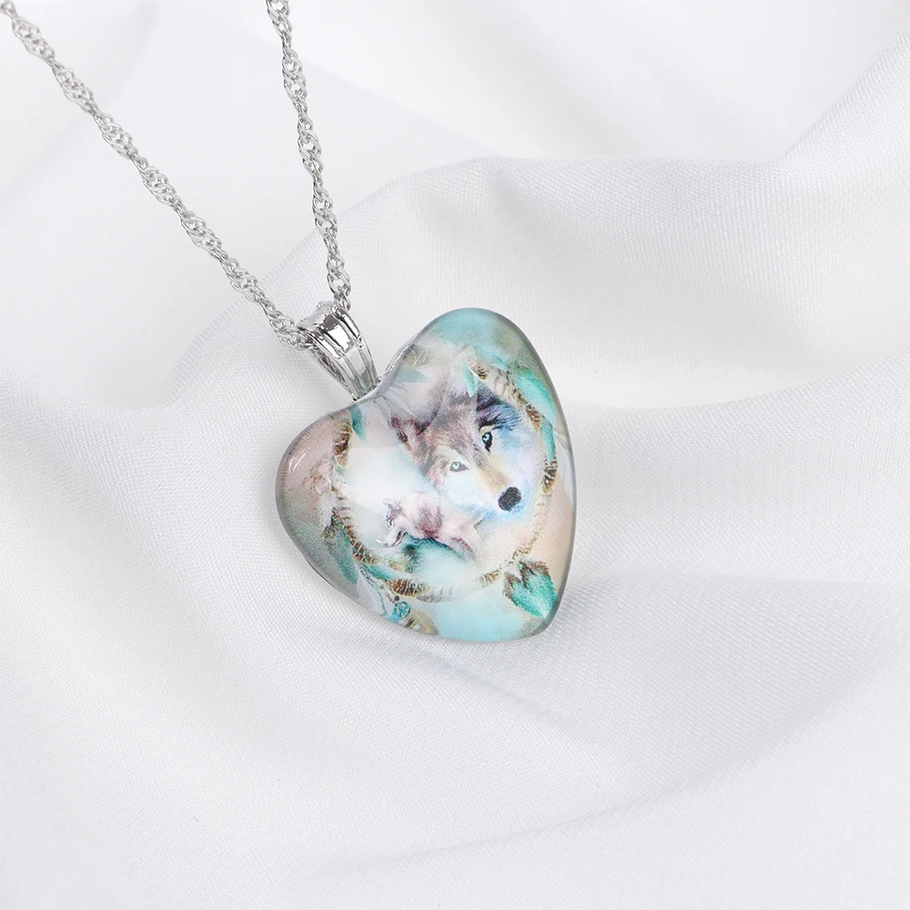 1Pc Siberia Wolf Head Necklace Snow Mountain Jewelry Pendant Crystal Convex Chain Round Glass Gift For Man 2021 | Украшения и