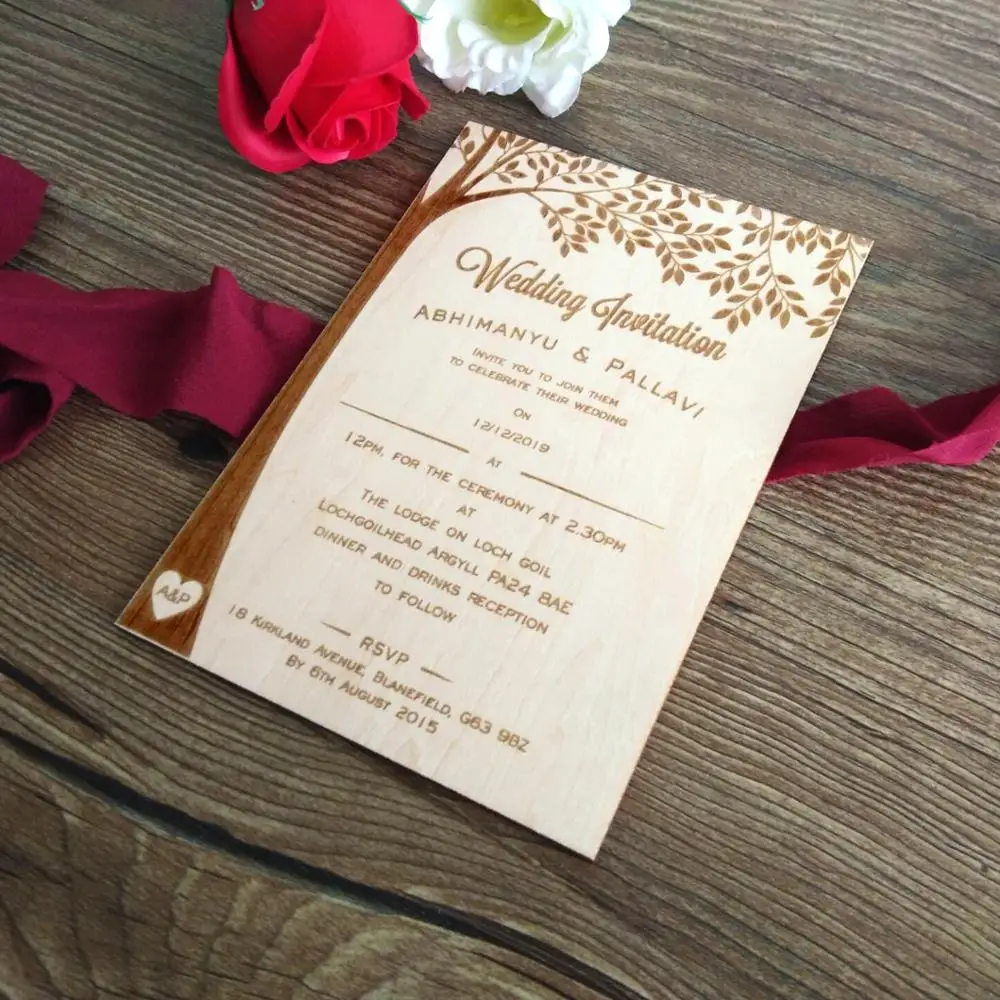 Пользовательское деревенское Свадебное приглашение лазерная резка деревянного