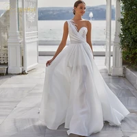 o neck wedding dress a line sleeveless one shoulder floor length sweep train sheer backless applique vestidos de novia