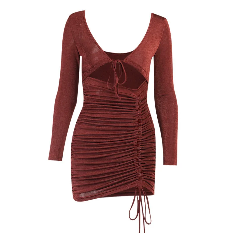 

Two Piece Sexy Pleated Party Dress Women Spaghetti Strap Backless Slinny Pencil Christmas Dress Casual Dress Vestidos