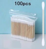 100pcs double cotton swab wooden stick sanitary cotton swab beauty stick makeup pull ear tip thin head spiral