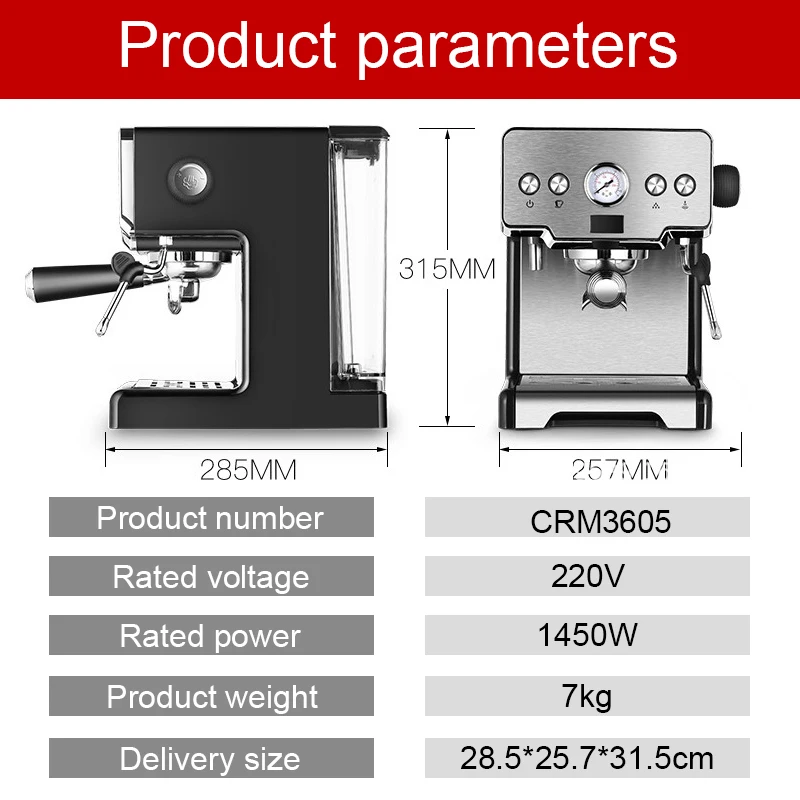 

Coffee Maker Making Machine 1450W Commercial Household Freshly Espresso Semi-automatic Cafeteira Steam Milk Tea Shop 15Bra