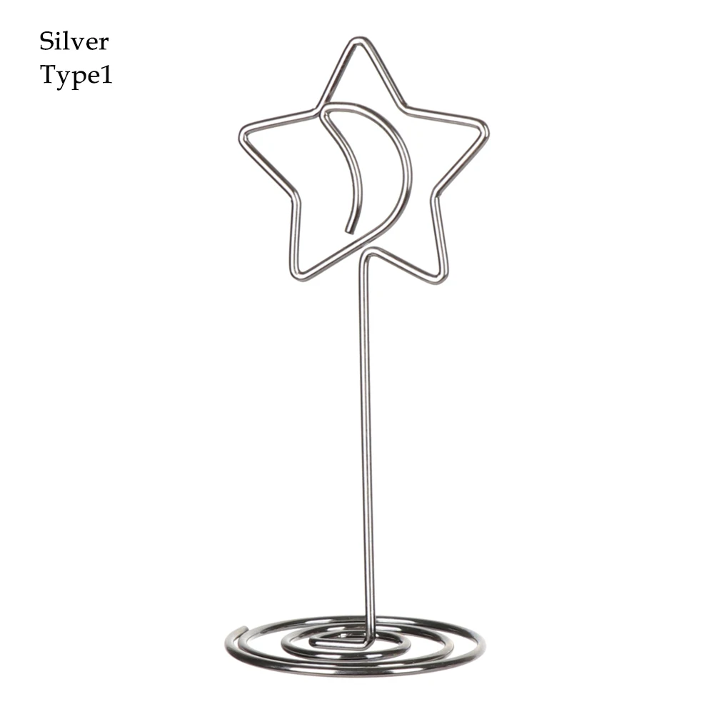 type1 - Silver 1 шт., зажимы в форме луны и звезд, папки для заметок, свадебные сувениры, карты, фото, стенд, настольные номера, держатель, зажим для бумаги, настольный декор - Цвет: type1 - Silver