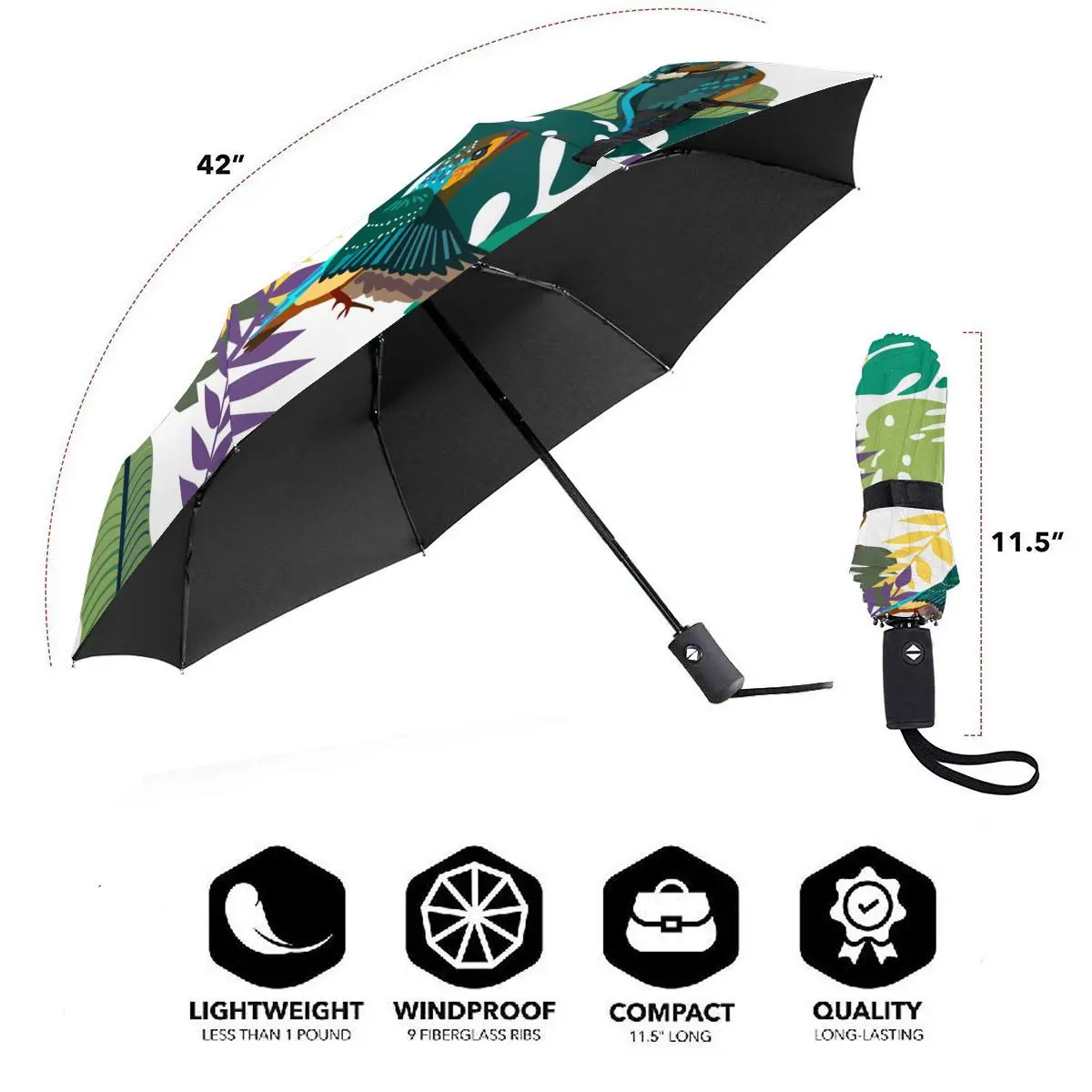 Miglior Ombrello Automatico Pioggia Donna Alberi Tropicali A Tre Pieghe Foglie Ronzio Uccelli Ombrello Antivento Parasole Impermeabile Femminile