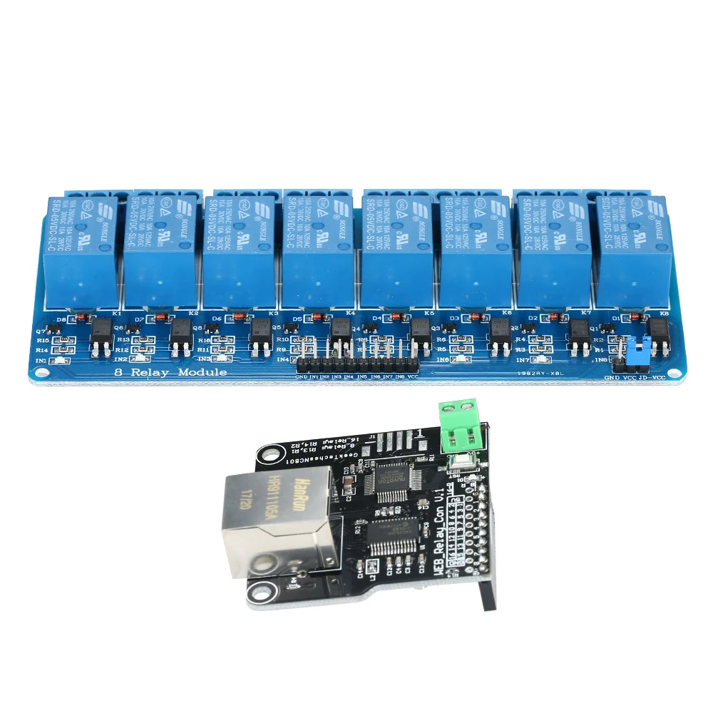 New DC 5V Ethernet Control Module LAN WAN Network Web Server IP TCP RJ45 Port + 8 Channel Relay Expansion Board for Arduino iOS |