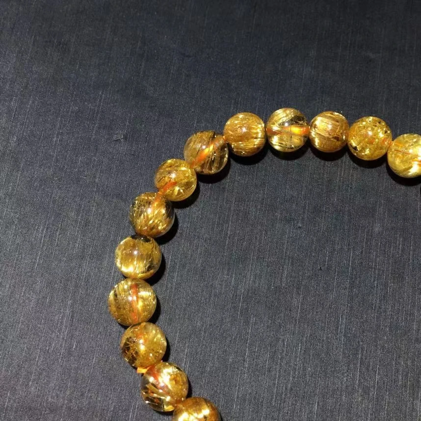 Браслет из натурального золота с рутилированными кварцевыми кристаллами для