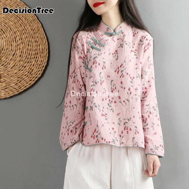 2021 классическая китайская женская хлопковая льняная блузка рубашка с длинным