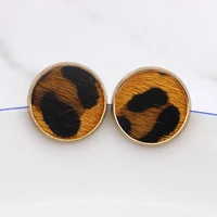 zwpon small round disc leopard studs genuine leather earrings for women fashion animal print earrings women jewelry wholesale