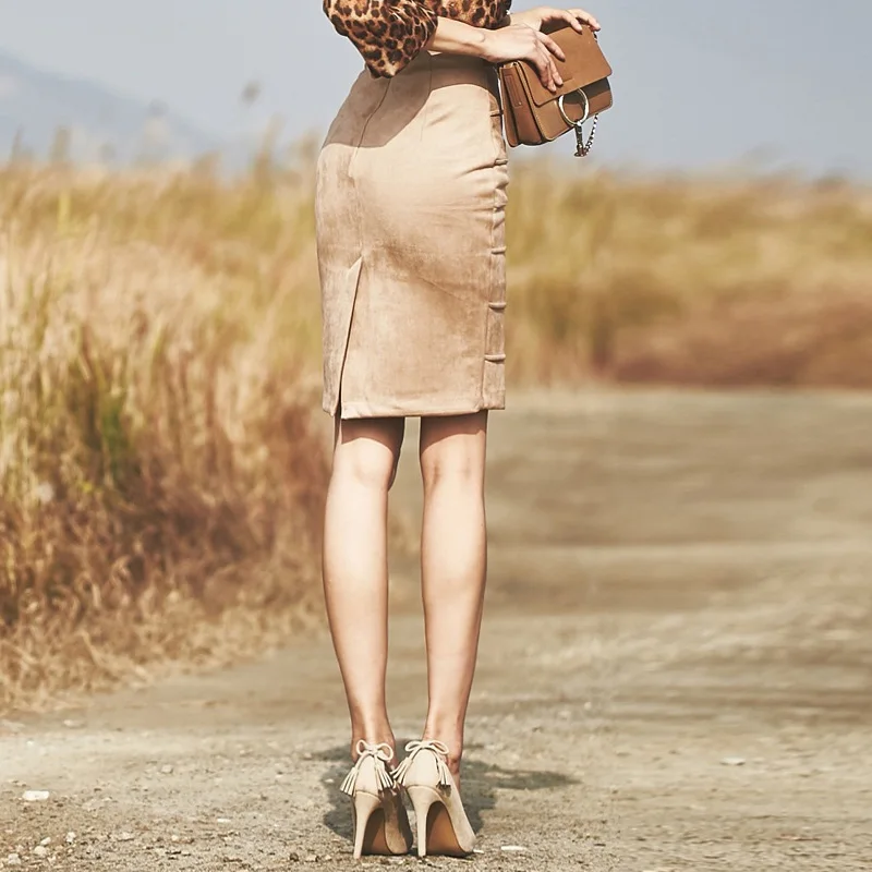 

New Elegant Women Autumn Spring sexy khaki velvet half-length skirt mid-length skirt high waist package hip skirt