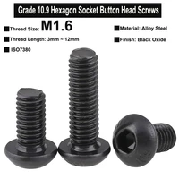 20pcs m1 6x3mm12mm grade 10 9 alloy steel hexagon socket button head screws black oxide finished iso7380
