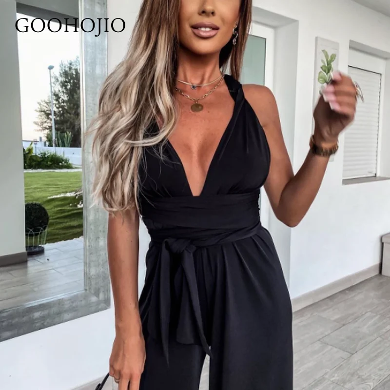 

GOOHOJIO 2021 New Spring and Autumn Sleeveless Jumpsuits Women Wide Leg Pants Women Jumpsuits Sexy Straps Jumpsuits for Ladies