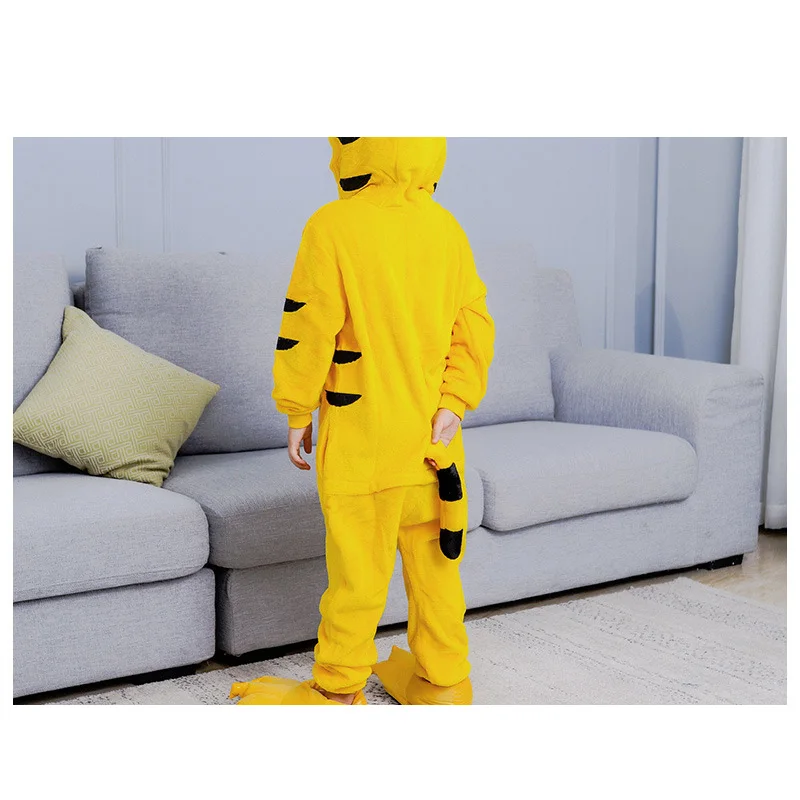 

2020 Adult Winter Animal Onesies Cartoon Sleepwear Pajamas yellow tiger Cosplay Costumes Christmas Hooded Pyjamas Suit Outfit
