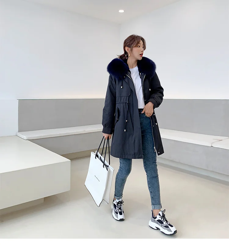 Женская длинная парка с капюшоном теплая Толстая воротником из натурального