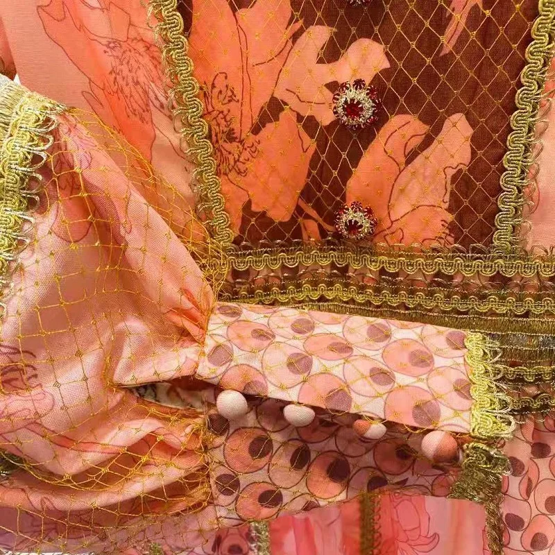 

New 2021 Autumn Hot Sale Dress High Quality Women Stand Neck Appliques Lace Embroidery Long Sleeve Elegant Vintage Dress Mujer