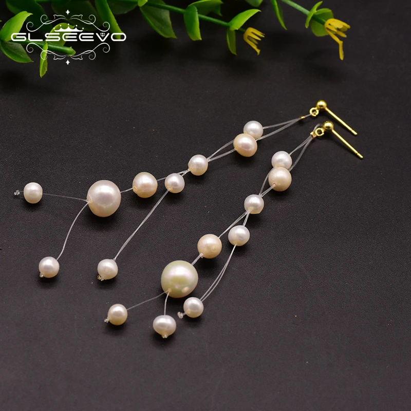 Женские серьги подвески с пресноводным жемчугом GLSEEVO ручной работы для свадебных