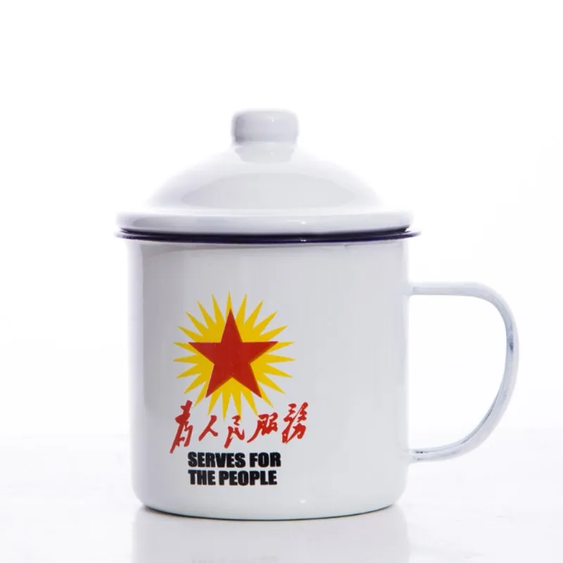 Классическая эмалированная чашка с крышкой винтажная кофейная ностальгическая