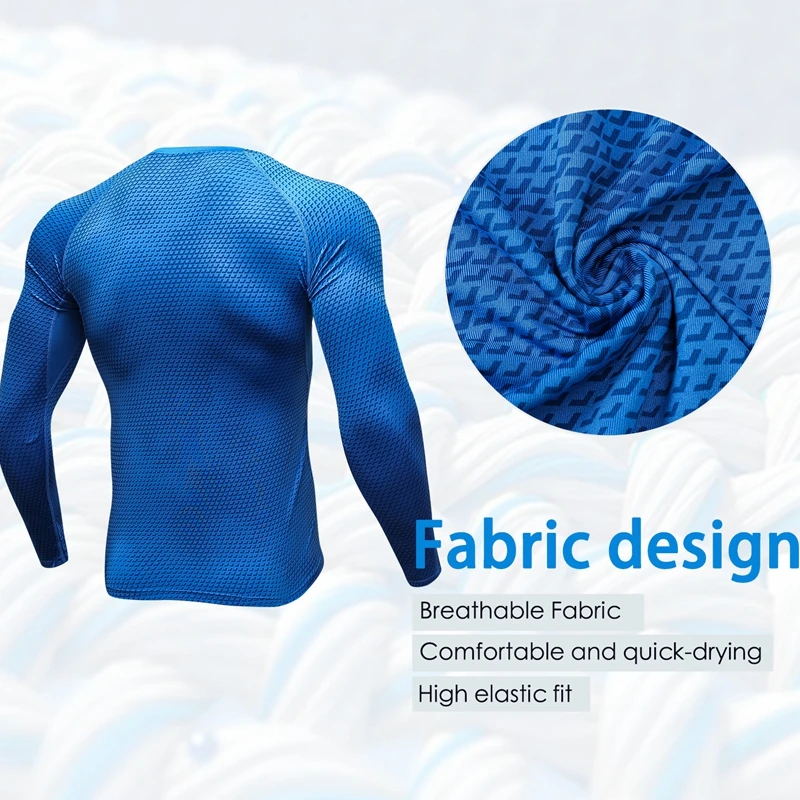 New Men's Pure Color Sports Tight Elastic Sweating Quick Drying Long Sleeved Shirt Compression Fitness Shirt Cycling BaseLayer