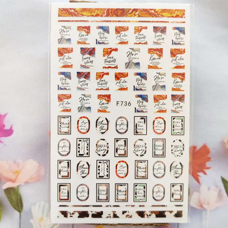 

3D Nail Sticker Interesting Design Nail Foil Glue Sticker Geometry Stripe Letter Round Sticker for Manicure Nail Art Decoration