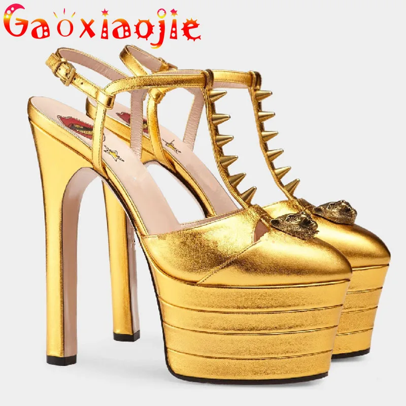 

Sexy Hollow Out 16CM Model Catwalk Show High Heels Platform Nightclub Women Steel Pipe Dance Shoes 2021 Summer New Rivet Sandals