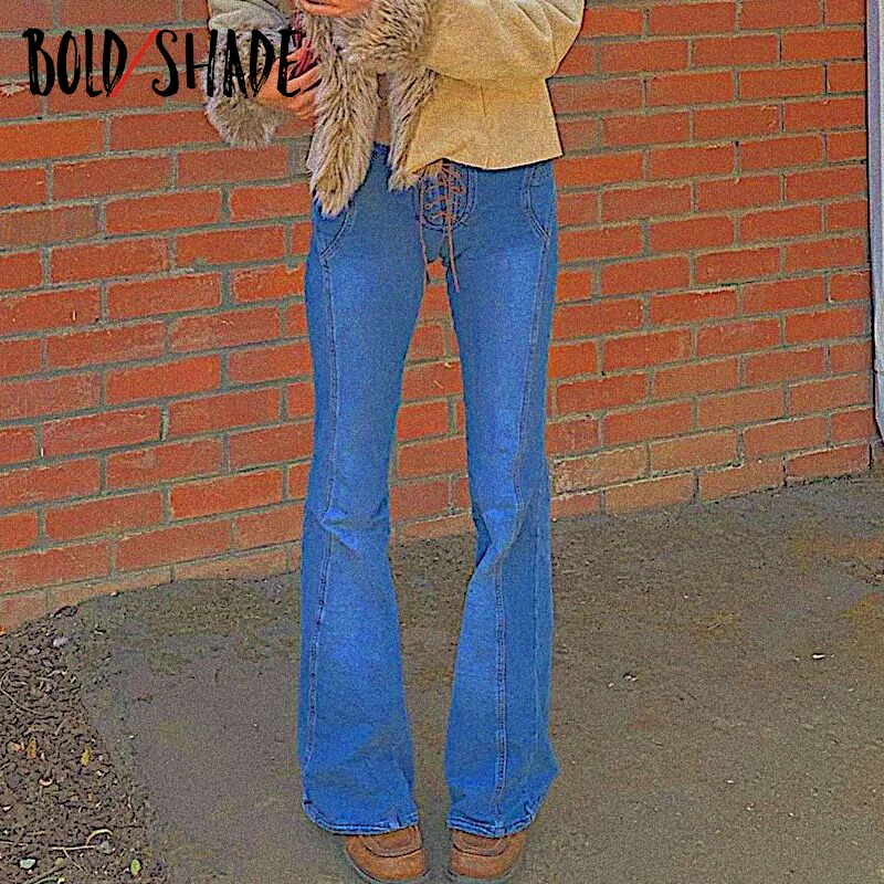 

Bold Shade Streetwear 90s Grunge Denim Jeans Low Waist Skinny Bandage Indie Jeans Urban Style Women Solid Trousers Autumn 2021