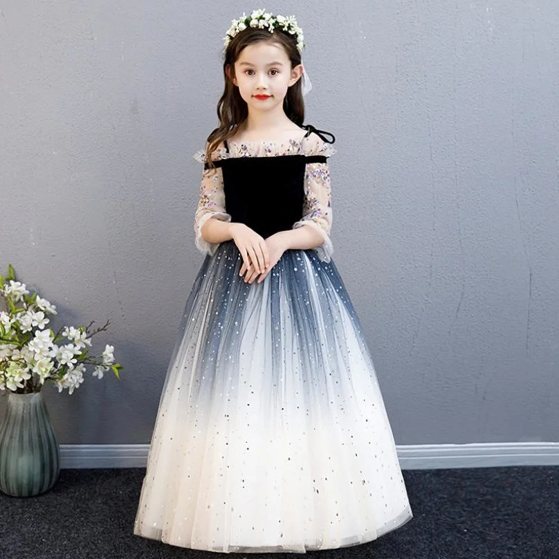 

2022 New Gorgeous Children Girls Sequined Birthday Evening Gown Catwalk Costume Prom Dress Modis Kids Clothes Vestidos Y1627