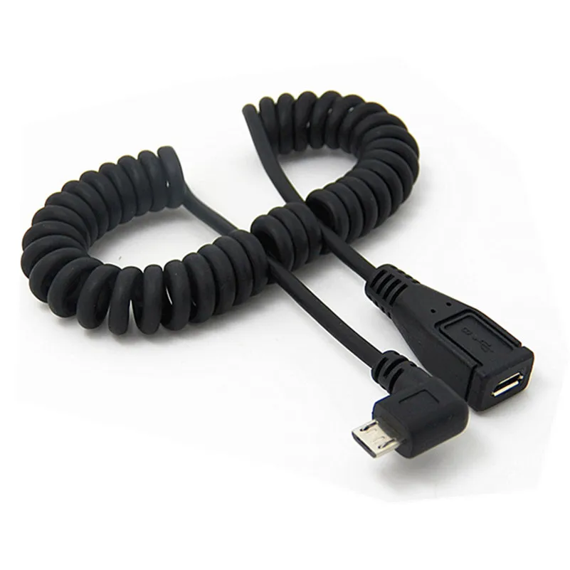 

Микро USB левый и правый угловой 90 градусов от мужского до женского растягивающийся Sping кабель Micro usb папа к женскому кабелю 1 м/3 фута/100 см