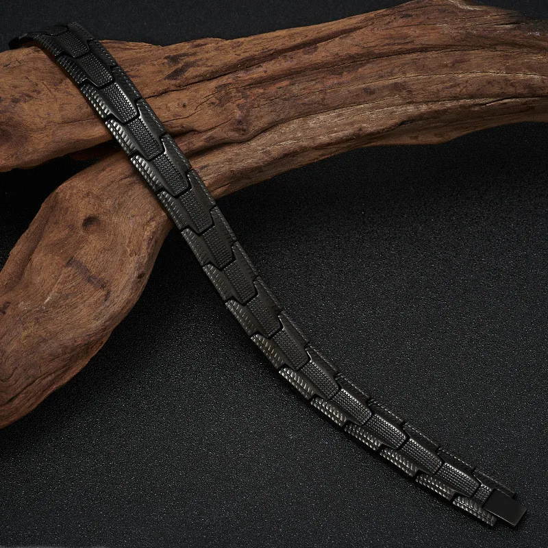 

NHGBFT Retro stripes Black magnetic healthy bracelet for mens stainless steel Four in one negative ions germanium bracelet