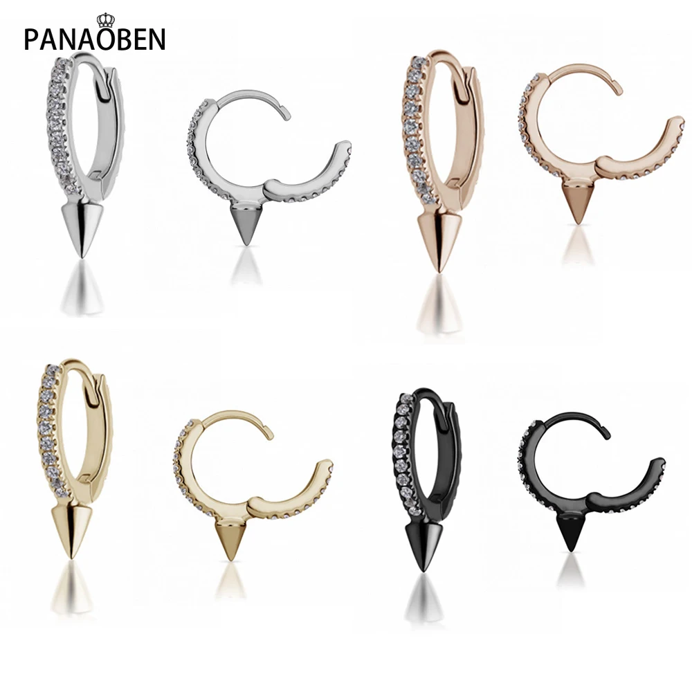 

PANAOBEN 925 Sterling Silver earrings for women Middle Spike Hoops Huggie Women Earing Clips Crystal Zircon Loops Circle Jewelry