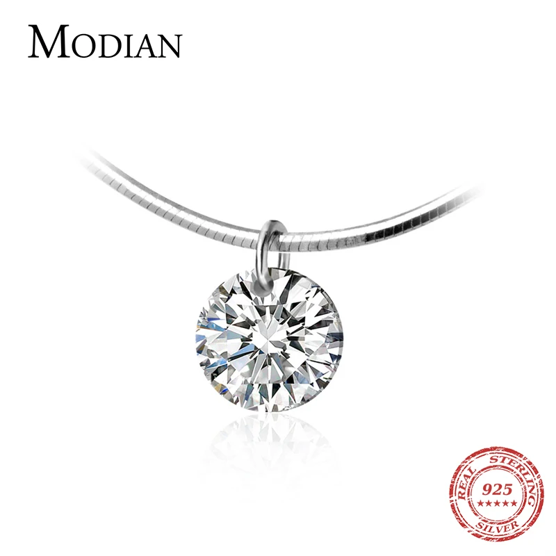 

Modian Pure 925 Sterling Silver Dazzling AAA Zircon Round Pendant Necklace for Women Fashion Choker Necklace Fine Jewelry