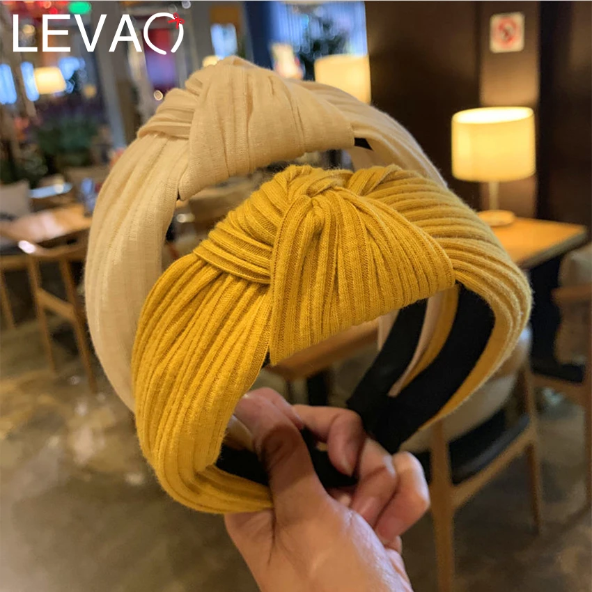 LEVAO, одноцветные вязанные повязки для волос с перекрестными узелками, головной убор с широкими краями, пластиковый обруч для волос, ободок для девочек, аксессуары для волос