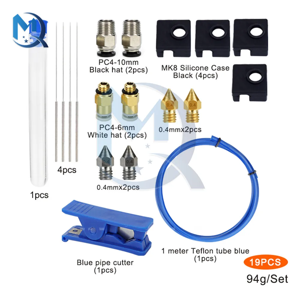 

Комплект аксессуаров для 3D-принтера 4/3/4-в-1 MK8, латунная насадка из нержавеющей стали, резак для труб, пневматический коннектор, набор для при...
