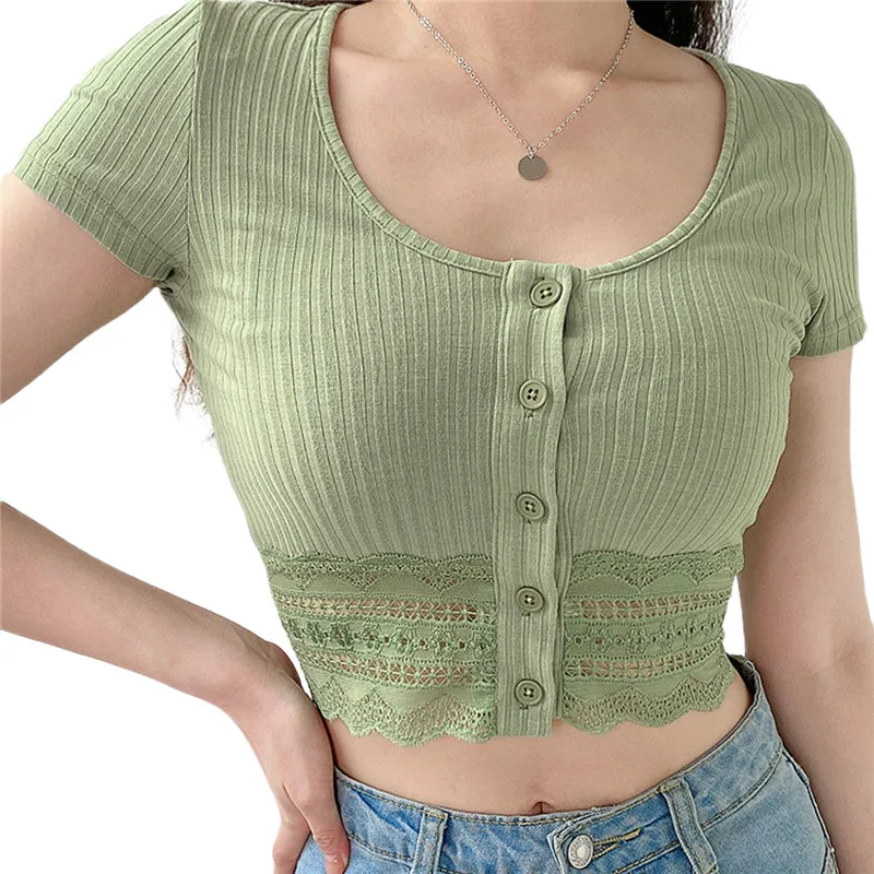 

Fashion Knitted Korean Style Lady Sexy Top Summer Short Sleeve Hollow Outfit Women Solid Lace Casual Green Summer Cardigan