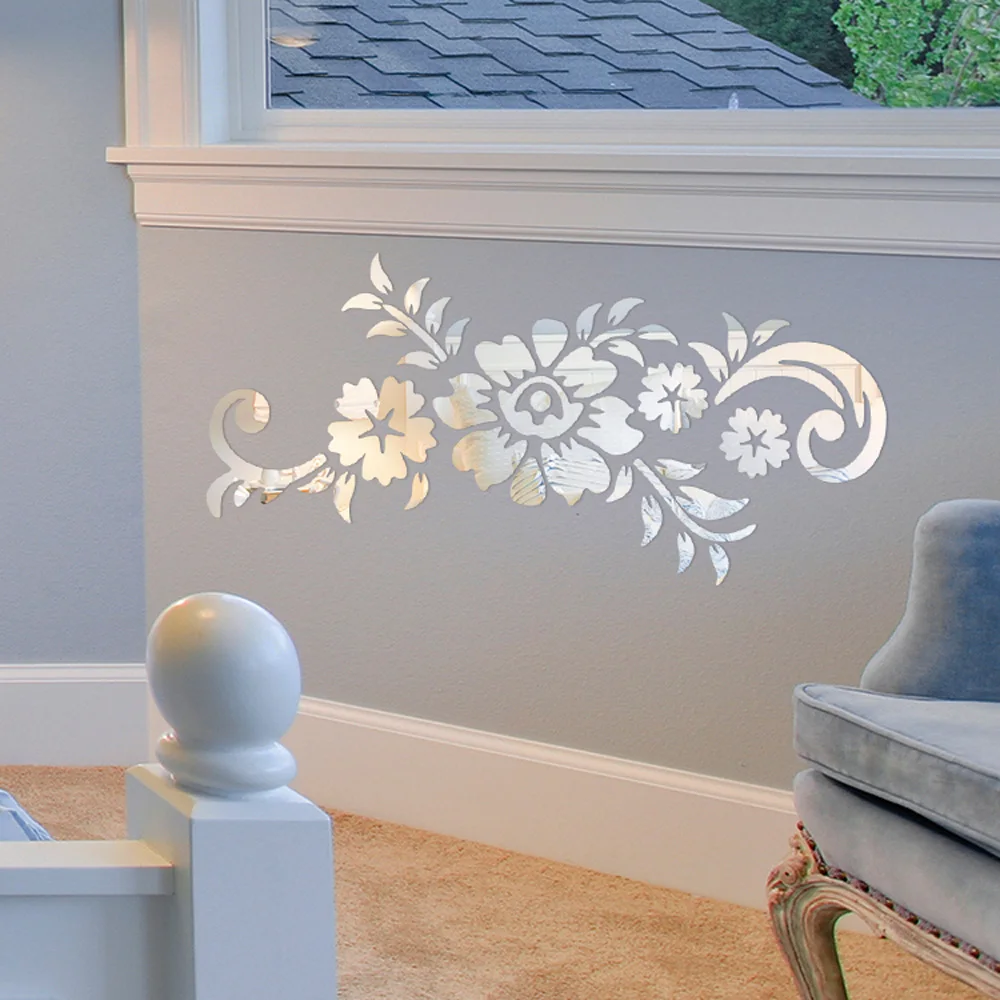 Новые Настенные Стикеры с цветами и листьями Зеркальные сделай сам стикеры s для