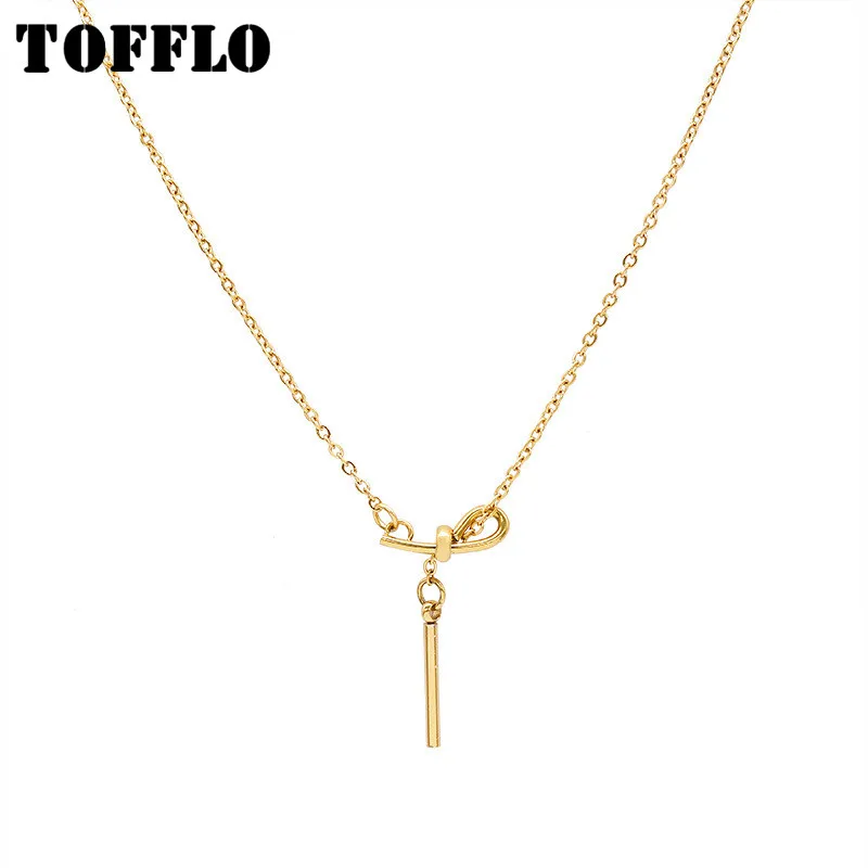 

TOFFLO Stainless Steel Jewelry Tassel Bow Necklace Fashion Elegant Necklace For Women BSP713