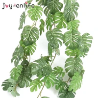 small fake silk tropical palm leaves vine artificial jungle turtle leaf rattan plants wedding home wall hanging decoration