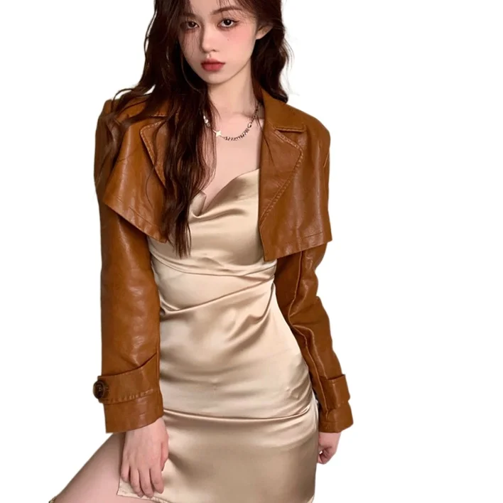 

Chic women PU leather jackets women crop tops jacket coats women fashion crop PU tops mujer chaqueta