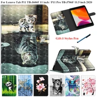 cute kawaii cat panda painted for lenovo tab p11 case 11 inch pu leather shockproof cover for lenovo p11 pro tablet j706f kids