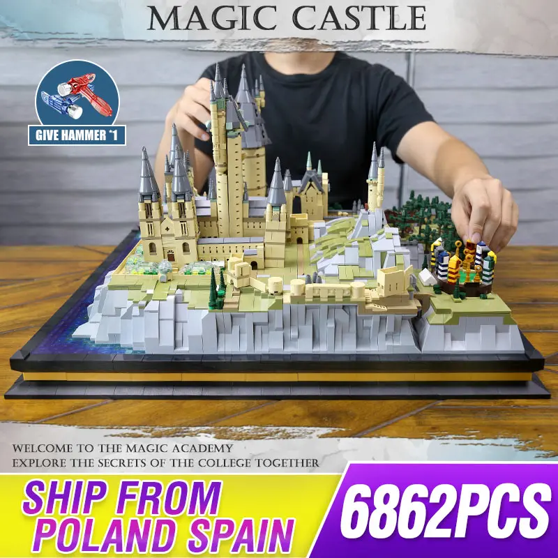 Форма король MOC фильмы уличный вид строительные наборы волшебный школьный замок