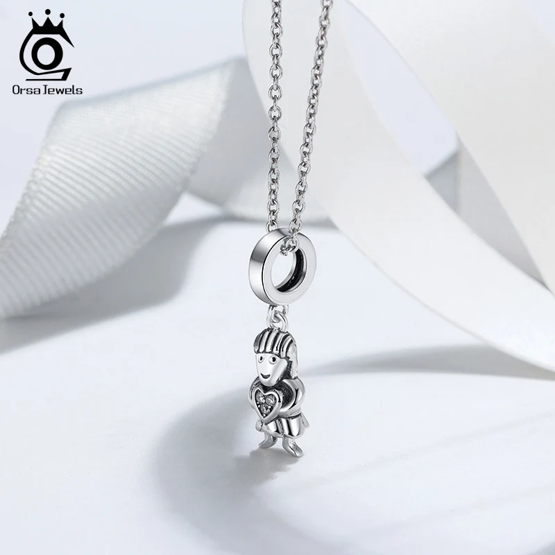 

Ожерелье с подвеской в виде девушки с сердцем ORSA JEWELS из стерлингового серебра 925 пробы, шармы «сделай сам», бусины, Подвески, милый подарок дл...