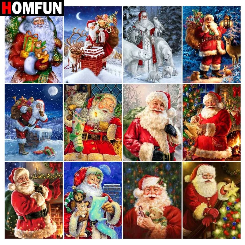 

Алмазная 5d картина HOMFUN «Санта Рождество Зима», Набор для вышивки крестиком, квадратная, круглая, ручная работа, стразы