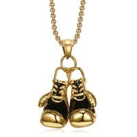 hippie sports boxing gloves pendant necklace gold color stainless steel chains mens hip hop rock jewelry