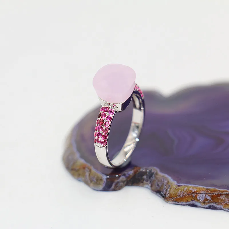 

2021 Fashion Summer Stlye Jewelry Of Pink Crystal With Red Zircon 18K White Gold Plated Ring For Best Festival Gift