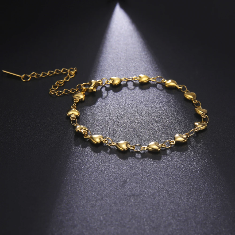 

Lucktune Fashion Women Heart Bead Chain Bracelet Stainless Steel Wrist Bracelets Charm Heart Hand Jewelry Accessories for Party