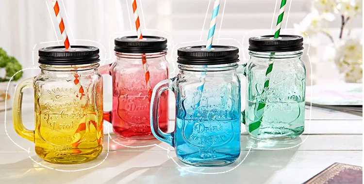 BPA free Gradient Mason банка чашка для молока и чая Классическая Изолированная кружка-чайник металлическая крышка с соломинкой Размер соломы