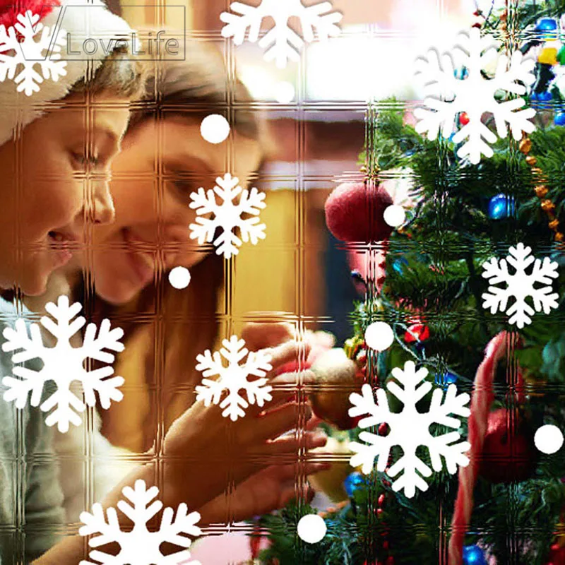 Рождественские наклейки на стену со снежинками и окошком зимние снежинки