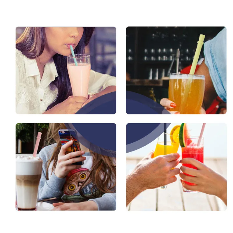 

Collapsible Silicone Straws 5 Colors Travel Portable Reusable Drinking Straw With Flexible Cleaning Brush And Protector Box