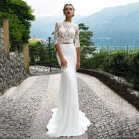 bohemian lace mermaid wedding dresses 2021 half sleeves two pieces beach tulle bridal gowns white country dresses custom made