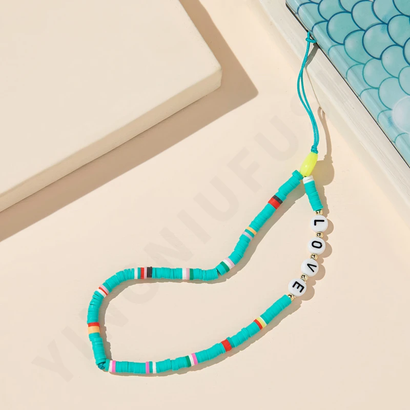 Green Acrylic Mobile Phone Lanyard Soft Pottery Love Mobile Phone Chain Short Anti-Lost Ladies Key Lanyard Strap Jewelry Summer
