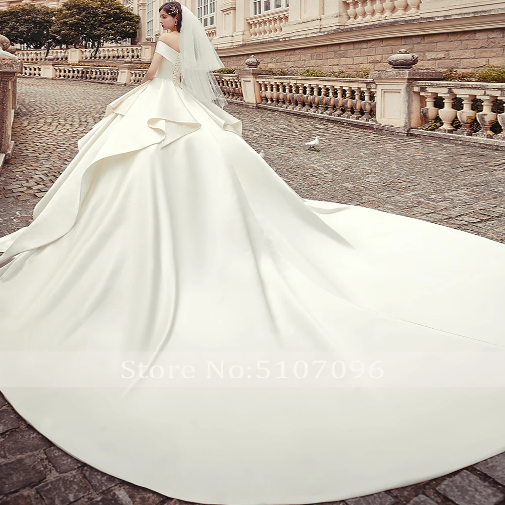 Optcely Vestido De Noiva элегантное Пышное Бальное Платье Вырез Лодочкой простой сатин свадебное платье с открытой спиной развертки поезд Винтаж принцесса мечта платье